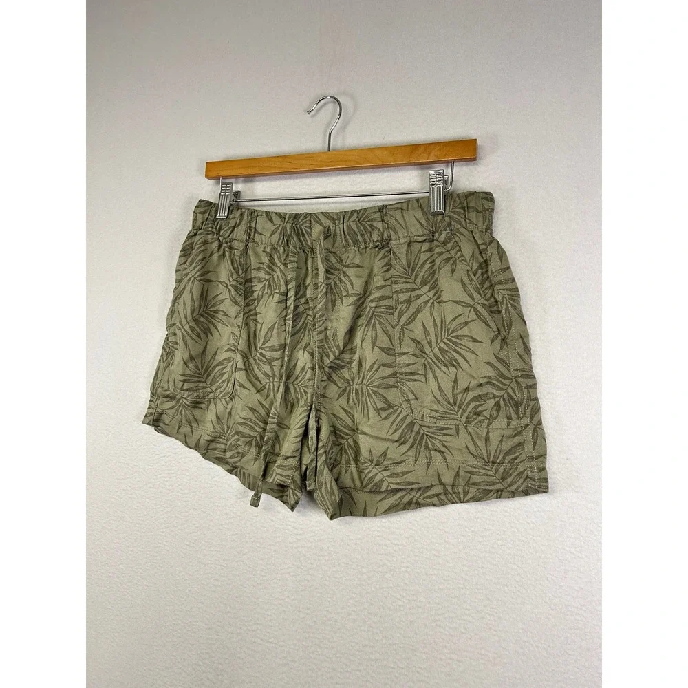 Tropical Boho Summer Gap Women S Olive Green Leaf‎ Print Drawstring Shorts